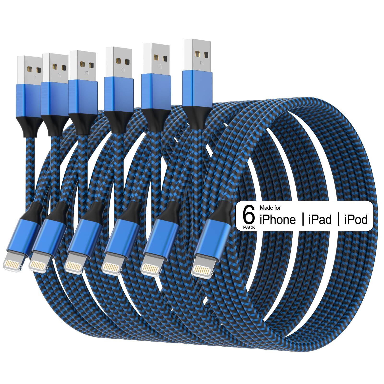Lightning Cable iPhone Charger 6PACK-3/3/6/6/6/10 FT Apple MFi Certified Ligh...-image