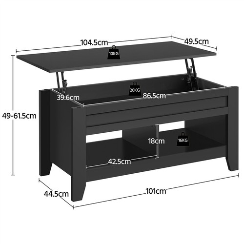 Mesa Centro Elevable Salón Mesa de Café con Revistero Marrón Madera 104x49x61cm - Imagen 43 de 44
