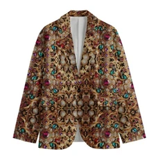 Rococo Jewelry Blazer Bejeweled Cotton Sport Coat Gold Baroque Jacket Gemstones