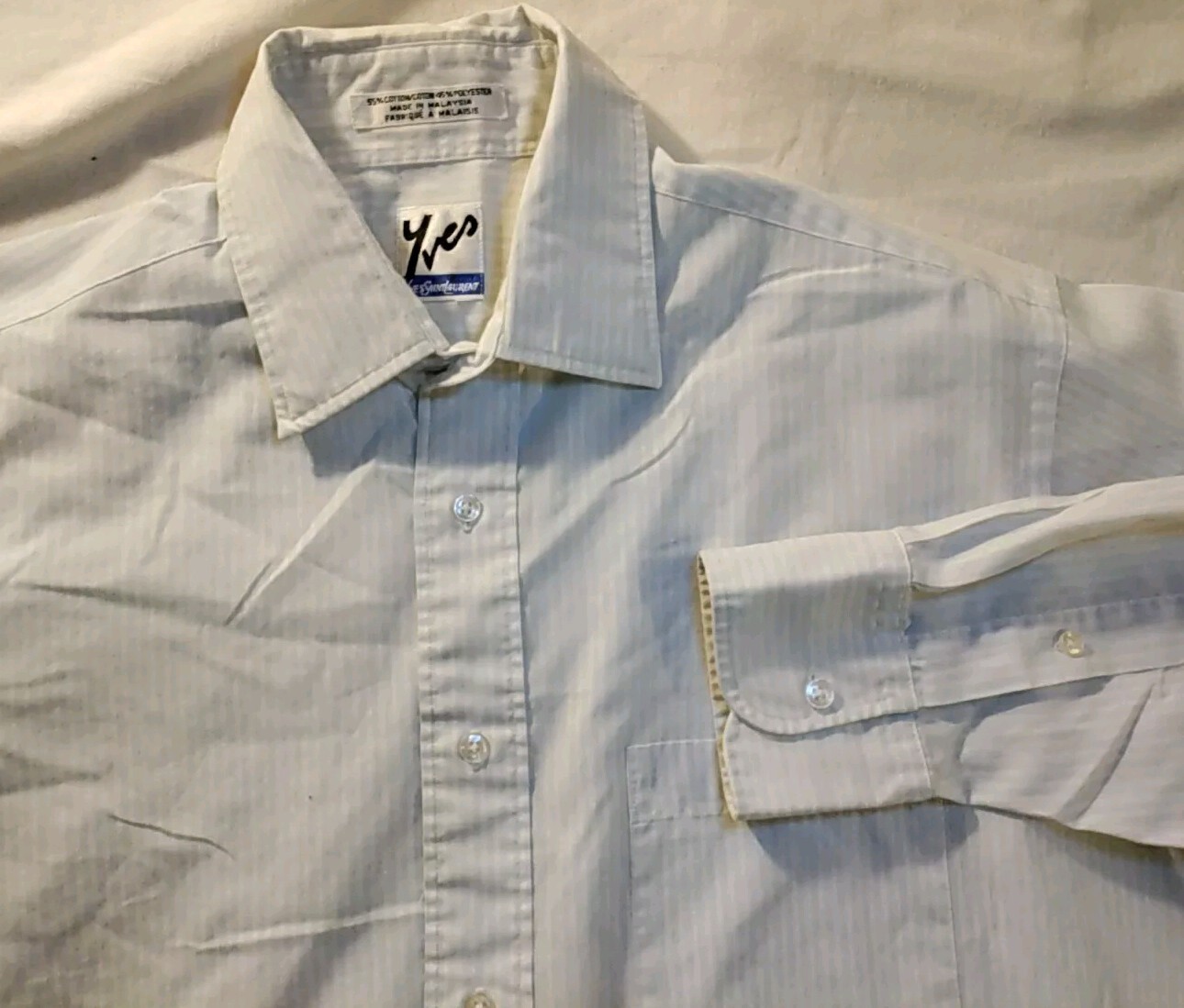 Camicia elegante uomo Yves Saint Laurent bambino righe blu e bianche 15 5 32 33 vintage nuova senza etichette
