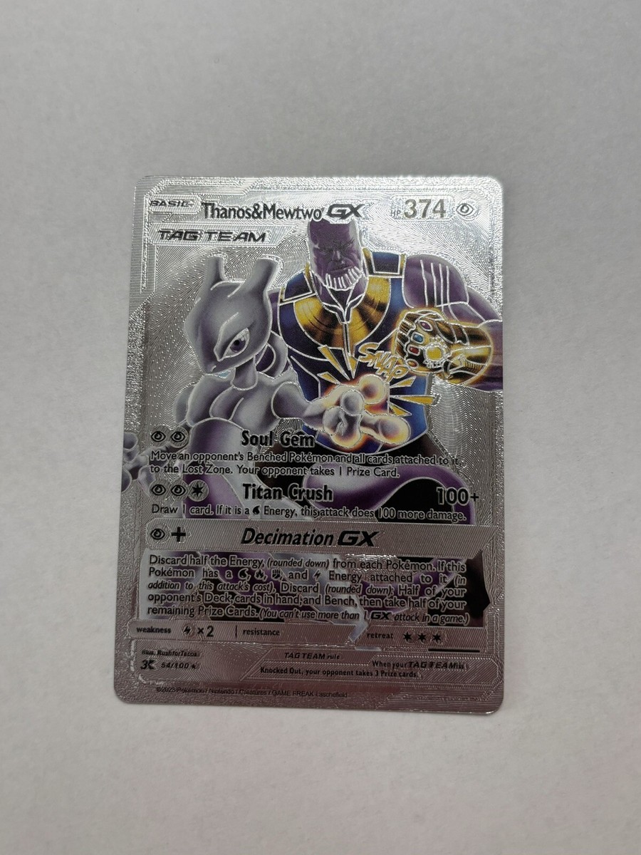 Thanos & Mewtwo GX Tag Team Silver Foil Fan Art Display Card NM/M