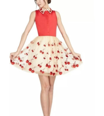 Alice + Olivia Cherry Applique Collared Tulle Dress Size 0