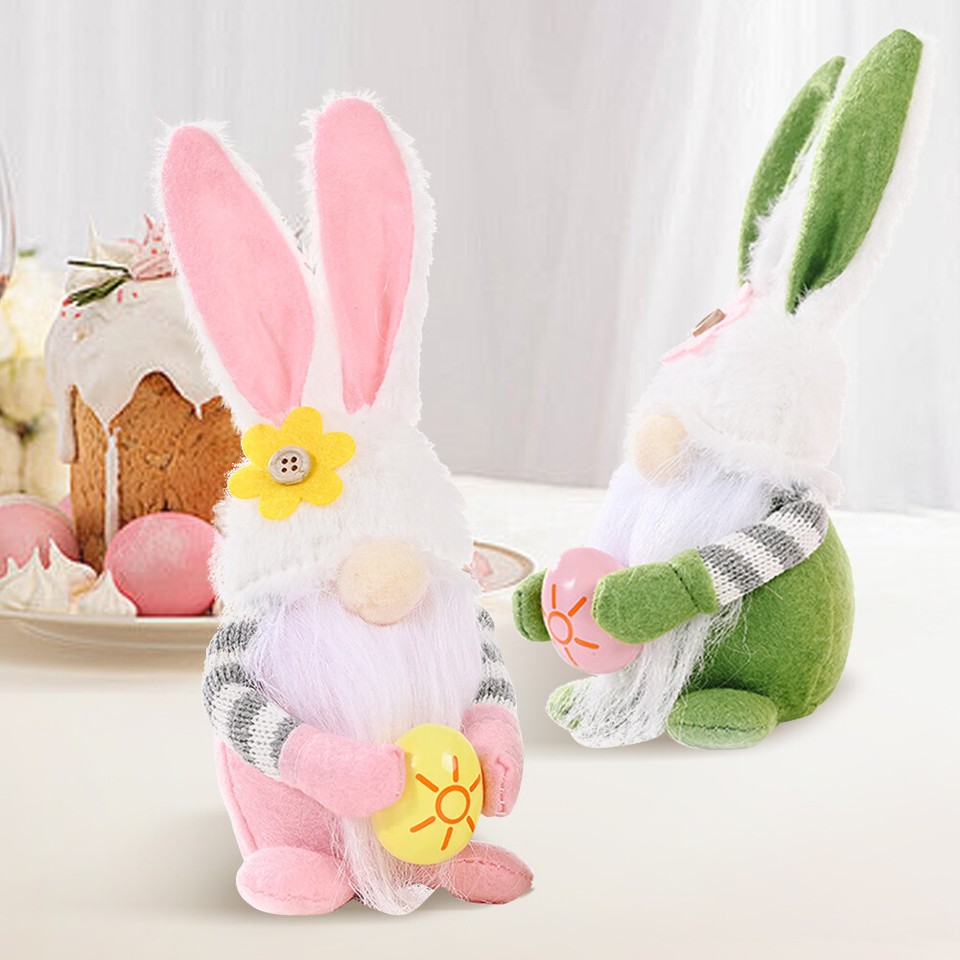 AU 2Pcs Decorative Rabbit Dolls Easter Old Man Dwarf Decor Home Party