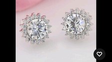 6 CT Round Cut Simulated Diamond Wedding Floral Halo Stud Earrings in 925 Silver