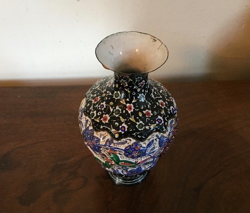 Small Antique Chinese Cloisonne Enamel Vase Late 19th c. Early 20th c. Champleve - Picture 3 of 12
