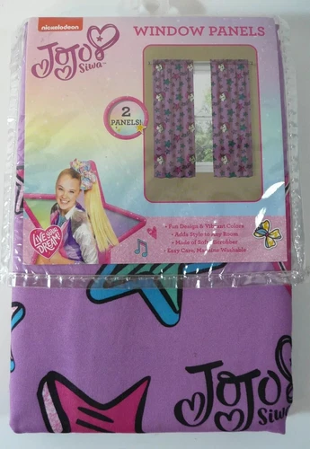 JoJo Siwa Purple Window 2 Panel Bedroom Curtains Stars & Unicorns 82in X 63in
