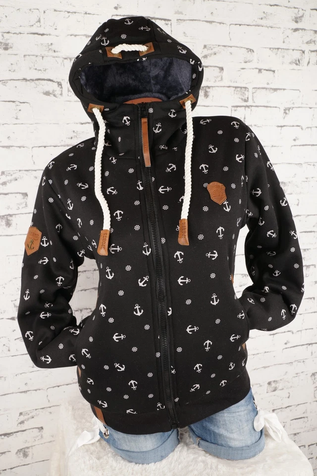 Damen Sweat Jacke Hoodie Kapuze dick gefüttert Teddyfell Futter Anker M - 3XL - Bild 4 von 4