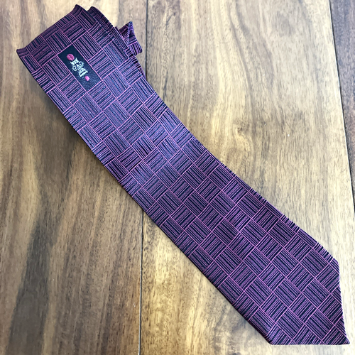 Necktie VTG Art Deco 60s Mod White Purple Merlot Skinny Atomic 55" X 2.38" Tie