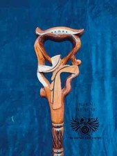 Walking Stick Cane Christian Cross wood Hand carved handle wooden Art