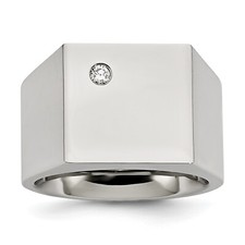 Chisel Stainless Steel Polished CZ Signet Rin...