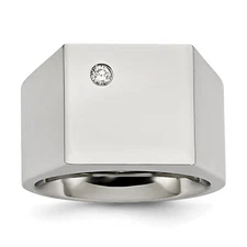 Chisel Stainless Steel Polished CZ Signet Ring SR393