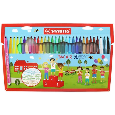STABILO Trio A-Z Felt Tip Fibre tip Pens In Wallet Of 30 Assorted Colours
