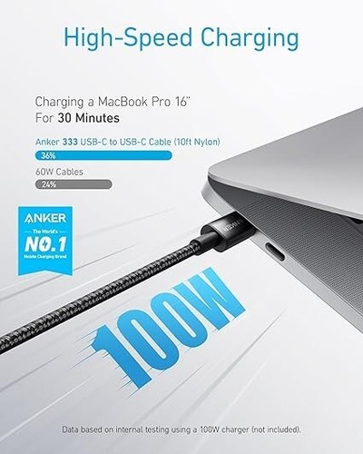 Anker USB C to USB C Charger Cable 100W USB 2.0 Type C Cable, Fast Charging - Picture 2 of 14