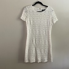 Lulus Women M White Lace Short Sleeve Love You For Eternity Shift Dress