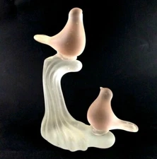 Vtg Frosted Pink Glass Love Birds Crowning Touch Hallmark Figurine Doves FigureA