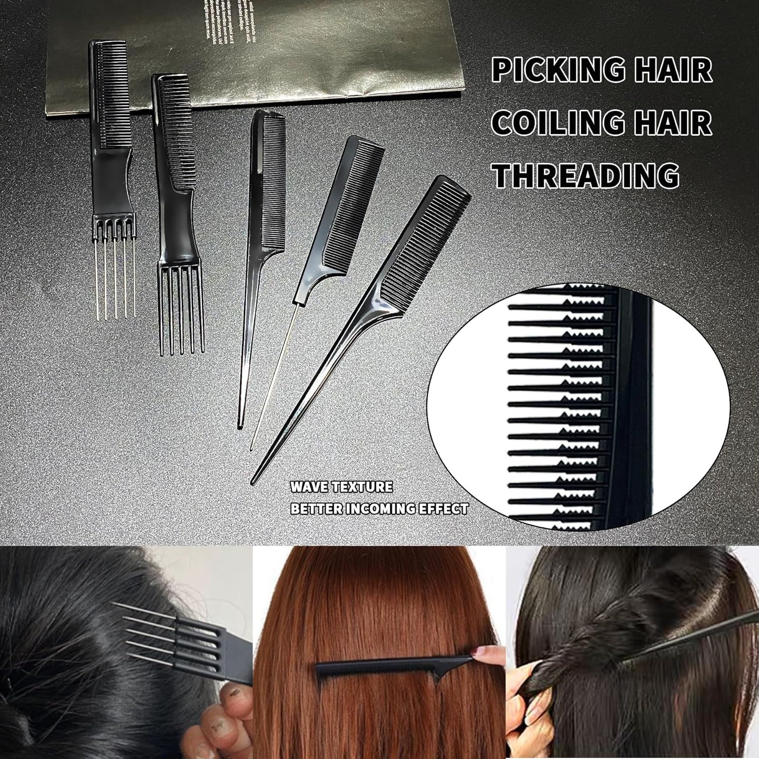 10Pcs Hair Comb Set For Men's & Women's Parting Teasing Styling & Cutting Combs