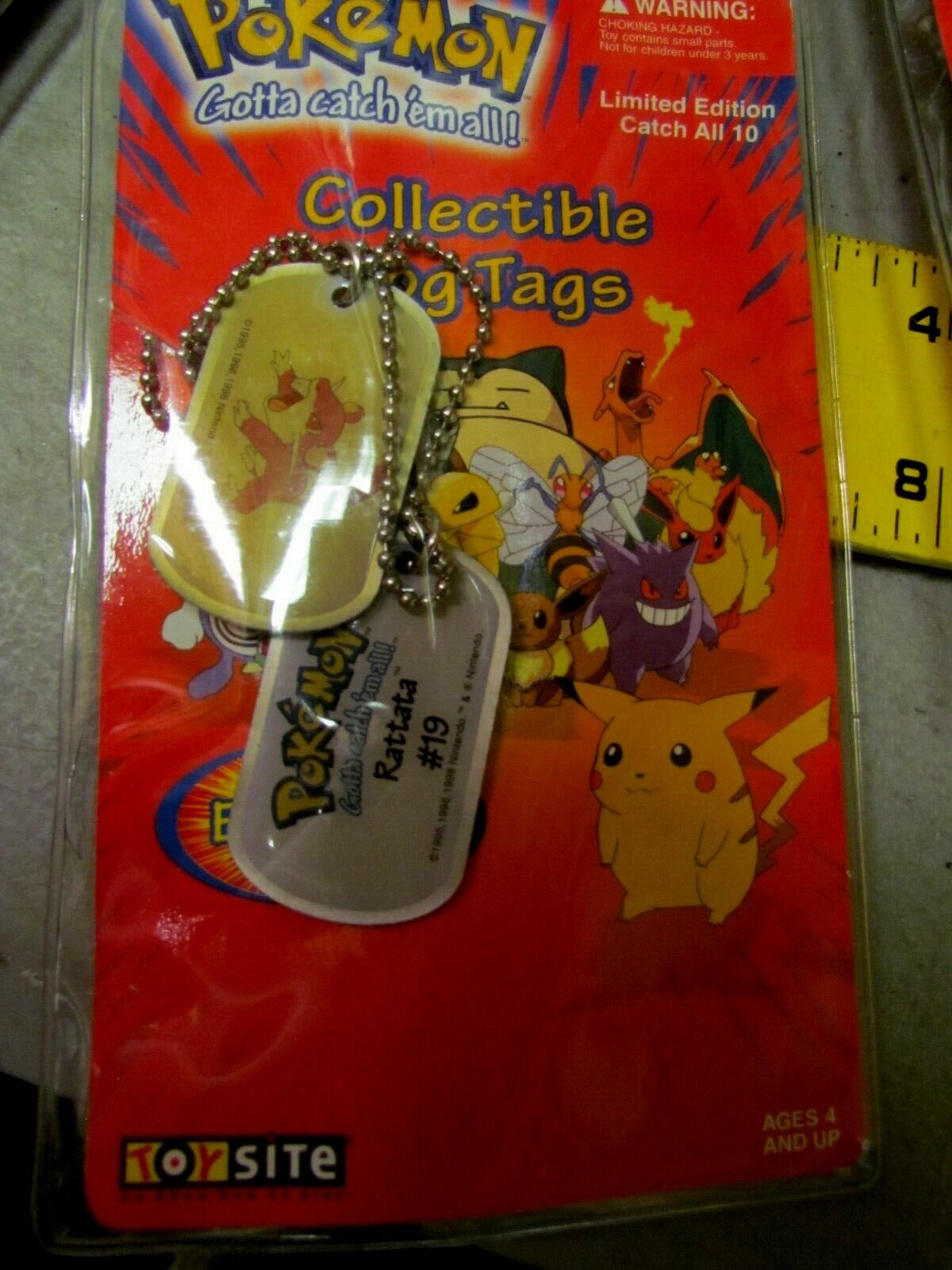 New Sealed Pokemon Collectible Dog Tags #19 Rattata 1999