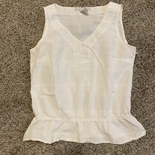 Geoffrey Beene Sleeveless Cotton Button Detail Top White Side Zip Womens L ~ EUC