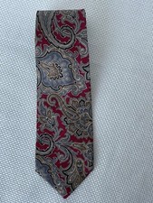 Robert Talbott Vintage Paisley Red Grey Gold Hand Sewn Finest Silk Tie USA