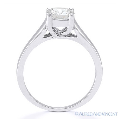 Anillo de compromiso solitario enrejado solitario moissanita de oro blanco 14 K de corte brillante redondo - Imagen 4 de 5