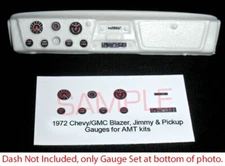 1972 CHEVY BLAZER PICKUP RACER'S WEDGE and GMC JIMMY GAUGE FACES - 1/25 AMT KITS