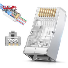 Shielded RJ45 Cat6 Cat6A Pass through Connectors - 3 Prong 8P8C Gold Plated Ethe