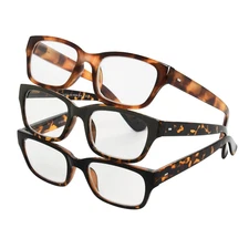 Rectangular Reading Glasses, 3 Pack., +2.00