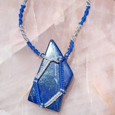 Blue Lapis Geometric Stone Pendant Necklace w...