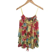 Bisou Bisou Y2k 90s SATC Yellow Floral Ruffle Layered Babydop Cami Size 8