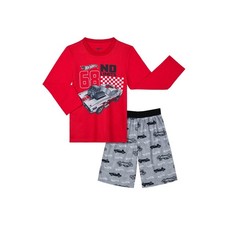 Hot Wheels Boys Long Sleeve Sleep Top and Shorts Pajama Set Red Large