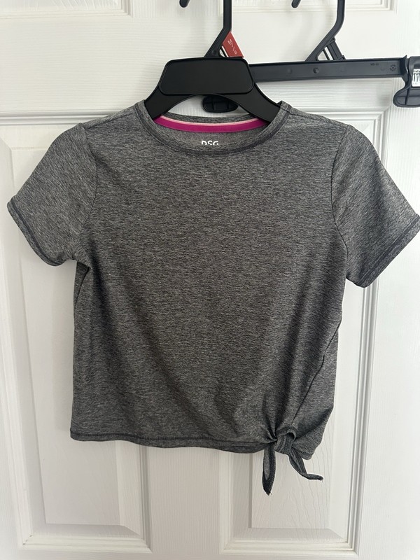 DSG Girls Youth Size XS 6/7 Gray Short Sleeve Athletic T-shirt Top Side Knot