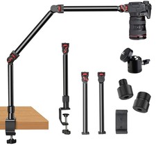 Overhead Camera Mount Desk Stand, 3-Section Flexible Detachable Articulating ...