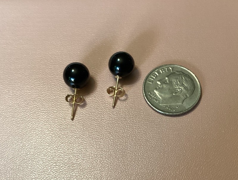 14k Yellow Gold Black Onyx Stud Earrings 8mm Ball Backs Vintage Excellent