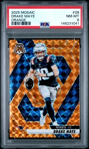 2025 PANINI MOSAIC ORANGE #28 DRAKE MAYE 105/199 PSA 8