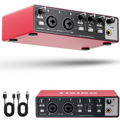 Audio Interface 2i2-24Bit/192kHz, Beginners USB Audio Interface for Recording, S