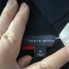 Tommy Hilfiger Red Black Striped Turtleneck S...