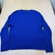Polo Ralph Lauren Mens Cable Knit Cotton Sweater Royal Blue XL Crew Neck