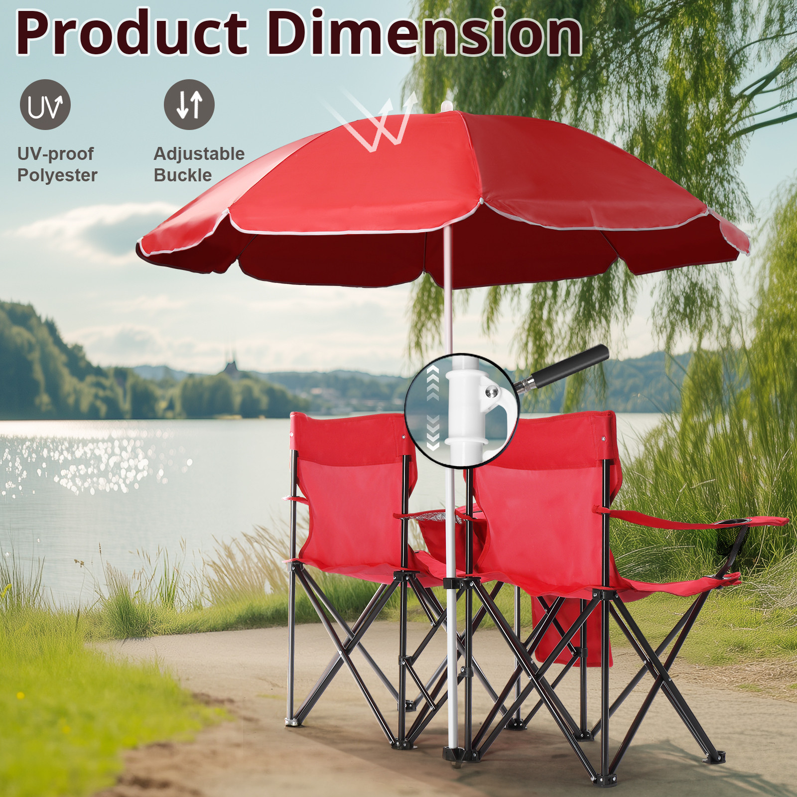 Double Portable Folding Picnic Chair w/Umbrella Table Cooler Beach Camping Chair