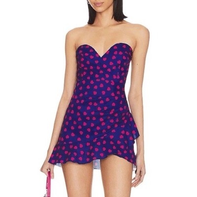 marcine strapless dress in red Red Strapless Mini Dress With 3D Rosette