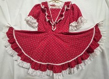 Vintage Handmade Prairie Red White Gingham Ruffled Square Dance Dress Large