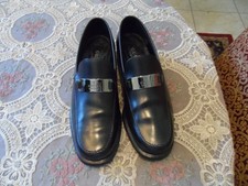 Gucci Black Leather Logo Plaque Moccasins Loafers Size 7.5B