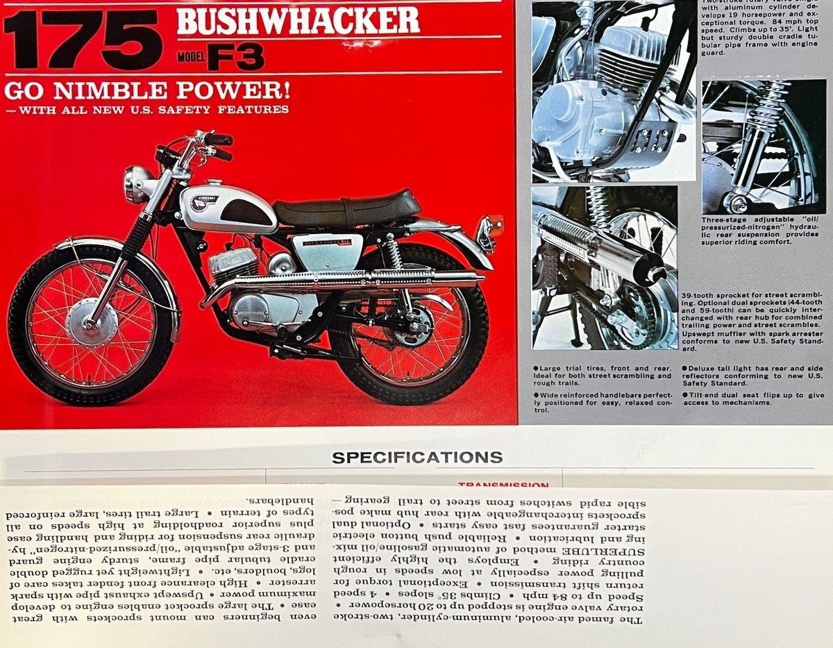 1968 Kawasaki 175 F3 Bushwacker brochure NOS (Not Repro) | eBay