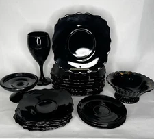 STUNNING! Lot Of 19!! VINTAGE Black Amythest Glass Compotes, Plates & More