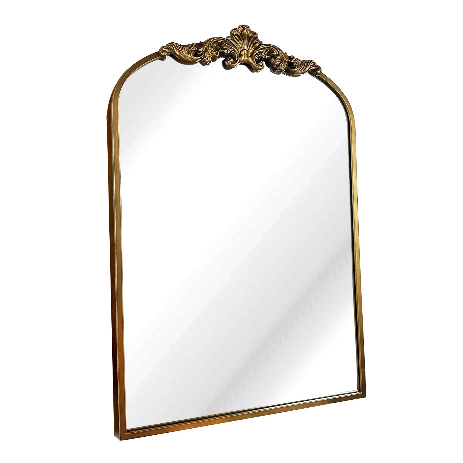 Arched Mirror,Gold Traditional Vintage Ornate Baroque Mirror,Antique Brass