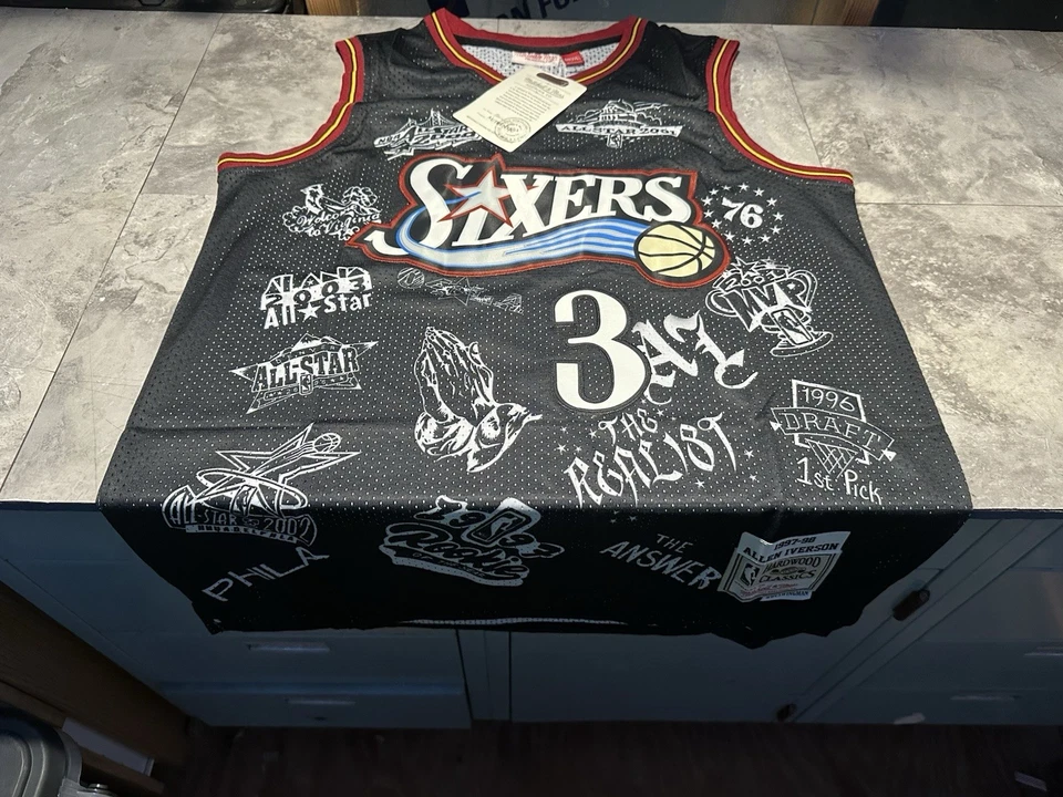 Camiseta deportiva Allen Iverson The Answer Philadelphia 76ers Sixers XXL negra para hombre nueva con etiquetas. Foto 3 de 3