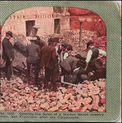 #ad San Francisco Earthquake Opening Safe Of Market St Jeweler Stereoview #LE43 $5.95