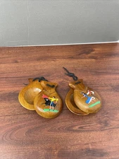 2 Pair Of Vintage Wooden Castanets Espana