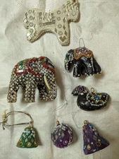 Lot 7 Vtg Mosaic Mirrored Clay Figurine Ornaments India Clay Art Pier 1 Style