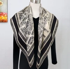 Pure 18 Momme Twill Silk Wrap Scarf Bandanna Paris City Print Square Shawl 35’’