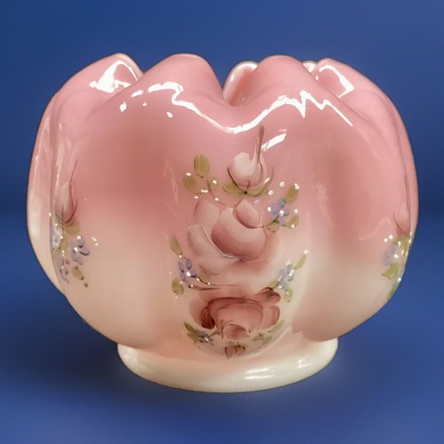 Vintage signed Fenton Rosalene Pink glass rose bowl handpainted by C. Griffiths